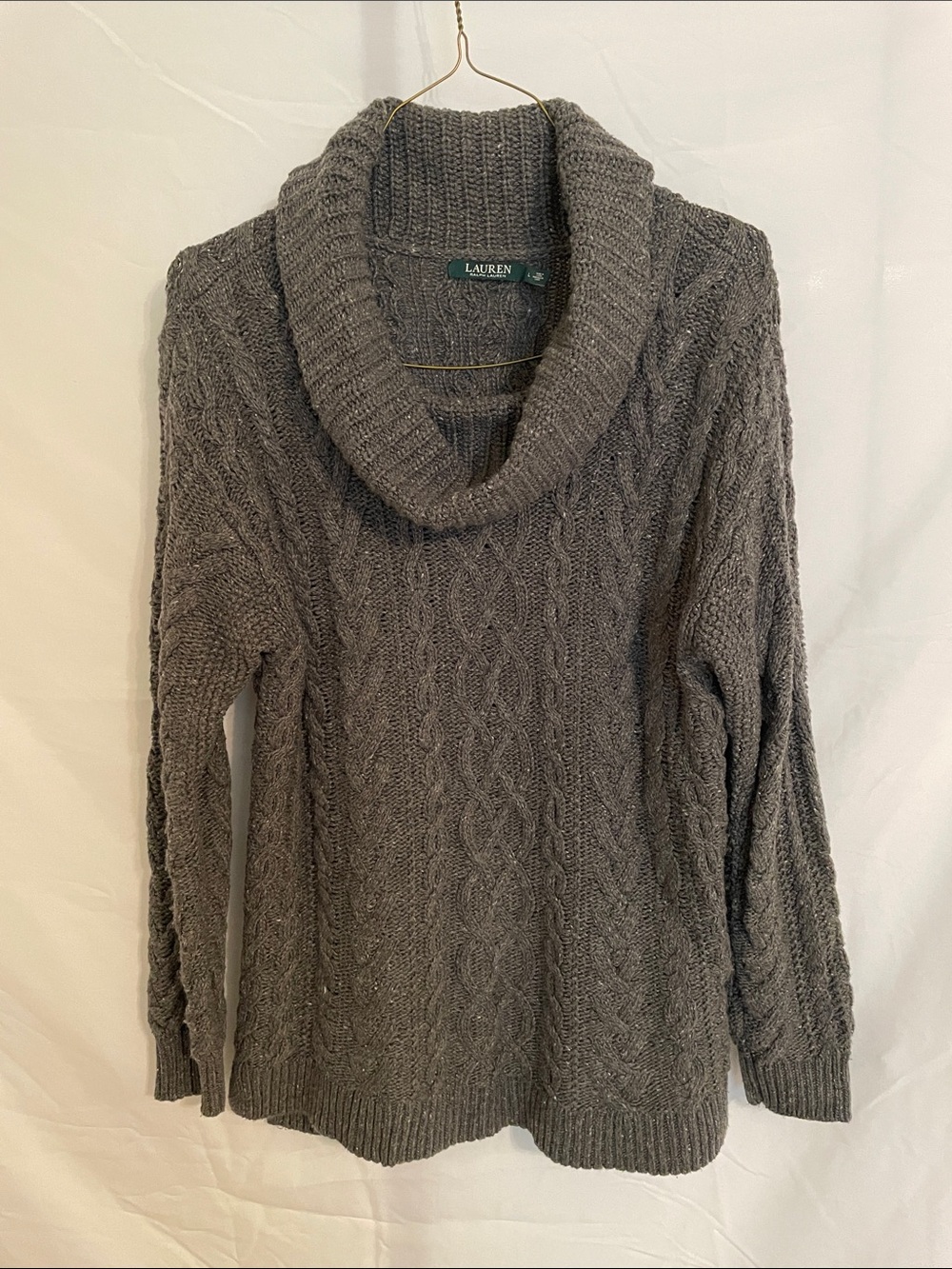 Lauren Ralph Lauren Charcoal Cable Cowl-Neck Sweater